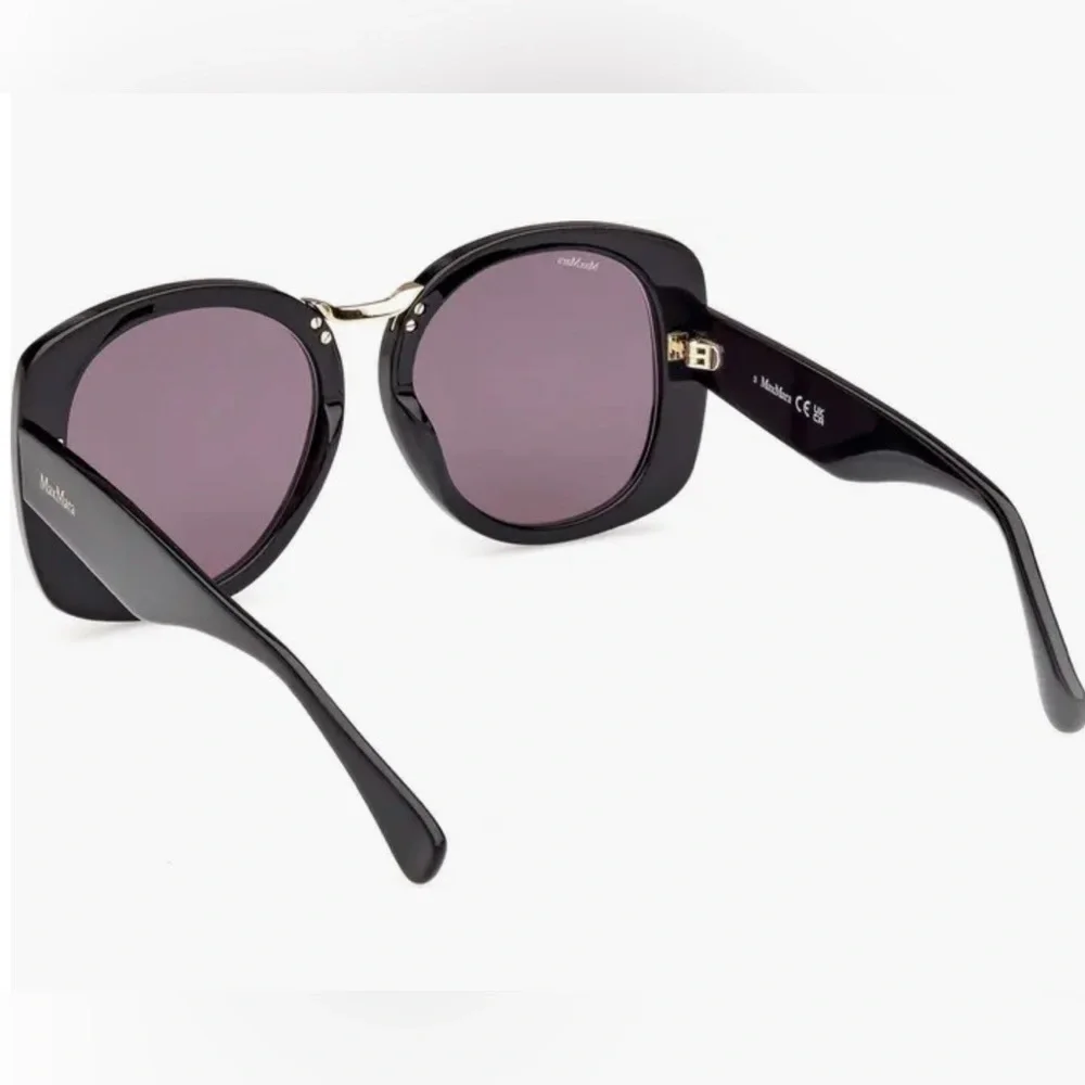 MaxMara 55mm Black Vintage Inspired Rounded Sunglasses with Dark Lenses NIC